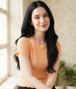 Korean Cute Lettuce Hem Ribbed Tee
