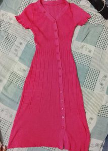 V-Neck Button-Up Knit Dress