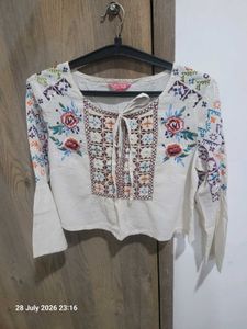 Boho Embroidered Bell Sleeve Blouse