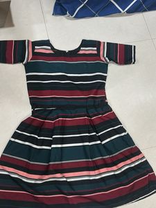 Striped Short Sleeve A-Line Dress