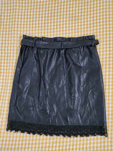 Faux Leather Lace Trim Skirt