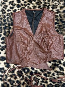 Brown Faux Leather Wrap Vest