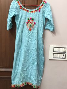 Festive Blue Embroidered Kurta