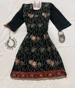 Embroidered Y2k Short Black Farshi Kurta Set