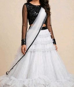 Stunning White & Black Sequins Lehenga Choli