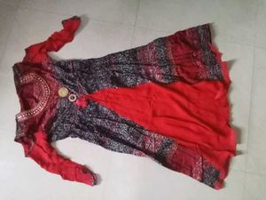 Elegant Red & Black Anarkali Dress XL Size