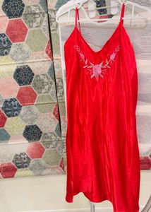 Red Embroidered Nightdress stretchable bust XL