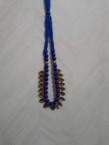 Blue Beaded Necklace with Antique Pendant