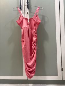 Pink Ruched Floral Lace Dress
