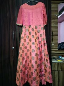 Elegant Coral Gown with Gold Accents