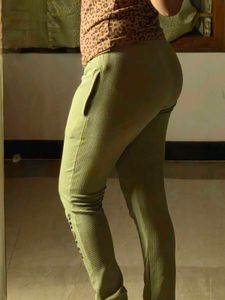Stylish Olive Green Textured Pants