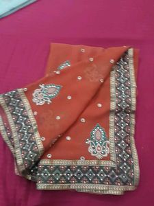 Embroidered Brown Saree