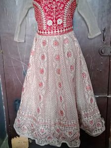 Red Embellished Ethnic Gown Chain Damage