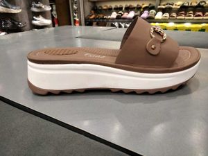 Stylish Taupe Wedge Sandals with Gold Buckle