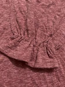 Chic Pink Ruffled Neck Long Sleeve Top