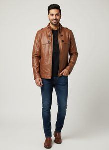 CNC Fashions Brown Faux Leather Jacket