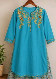 BIBA Teal Embroidered Kurta