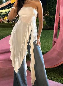 Elegant White Strapless Ruffle top