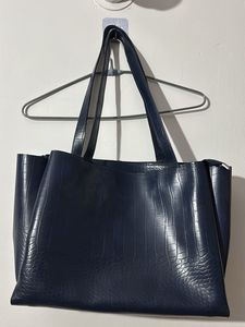 Navy Blue Croc-Embossed Tote Bag