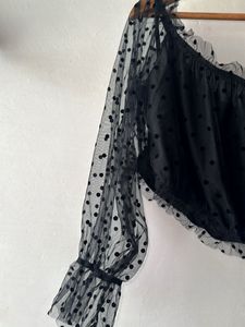 SHEIN Curve Black Polka Dot Sheer Mesh Top