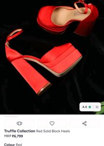 Red Satin Platform Block Heels