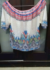 Boho Off-Shoulder Print Top - L Size