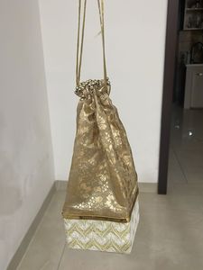 Elegant Gold Brocade Potli Bag