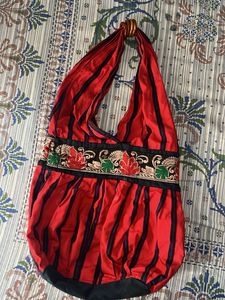 Boho Red Striped Hobo Bag