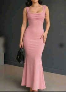 New Elegant Pink Ruched Maxi Dress