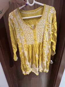 Yellow pure Chikankari Kurti