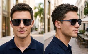 Premium Navy Blue Metal Square Sunglass