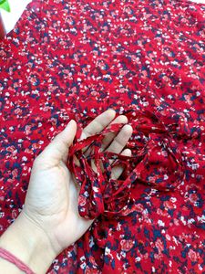 Red Printed Over Size Top For Women
