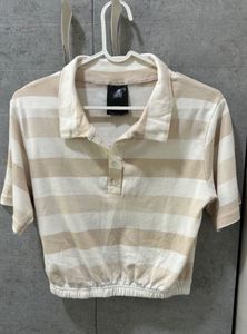 Striped Cropped Polo Top