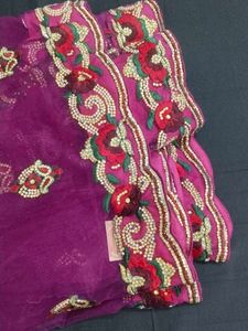 Embroidered Magenta Saree