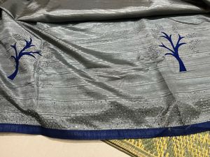 new saree grey with dark blue