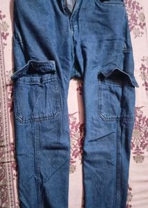 Trendy Blue Denim Cargo Pants