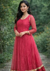 Pink &amp; Gold Anarkali Dress