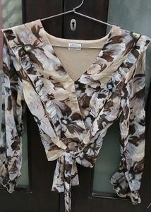 Bohemian Floral Print Wrap Blouse