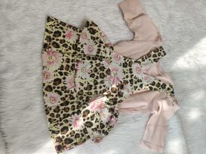 Baby Girl Leopard Floral Pinafore Dress Set