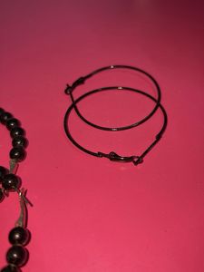 Chic Black Beaded Hoop Earrings Set