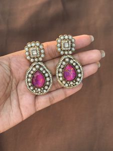 Stunning Pink Stone Dangle Earrings