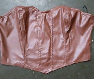 Brown Faux Leather Corset Top