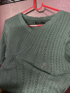Green Knit V-Neck Top