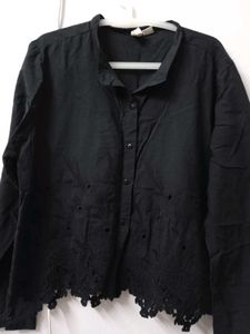 Black Embroidered Collared Shirt