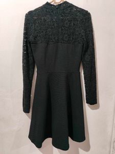 Black Lace High-Neck Fit and Flare Skater Dress
