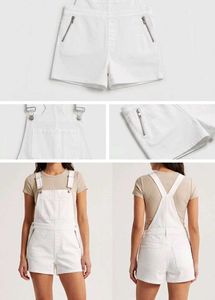White Denim Short Overalls