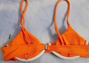 Vibrant Orange Ribbed Bikini Top