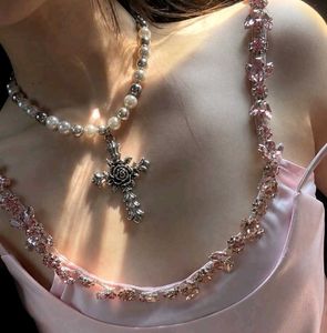 Pearl & Silver Tone Cross Necklace