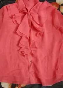 Sheer Coral Ruffle Blouse