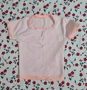 Cute Pink Lace Trim Top